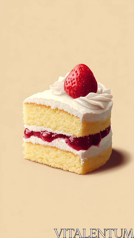 Layered Vanilla Cake Slice with Fresh Strawberry.