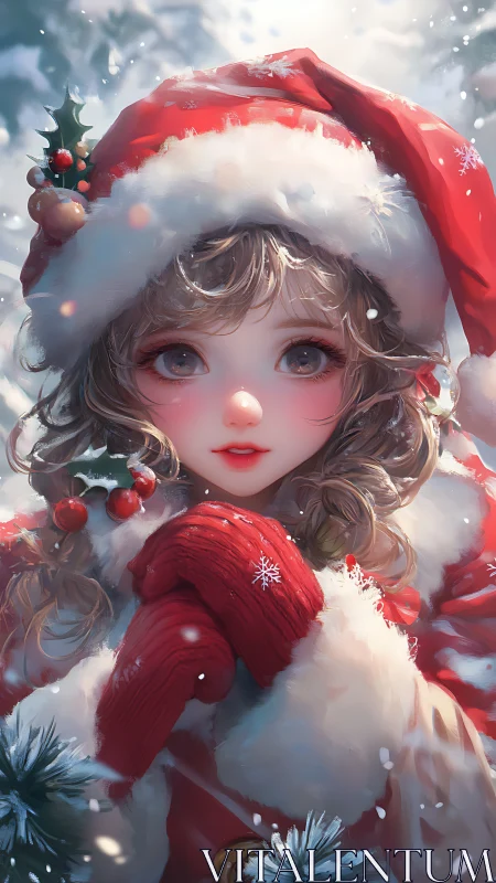 Snowy Christmas girl wrapped in cozy holiday warmth.