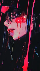 Chromatic neon portrait with dripping spectral pigments.