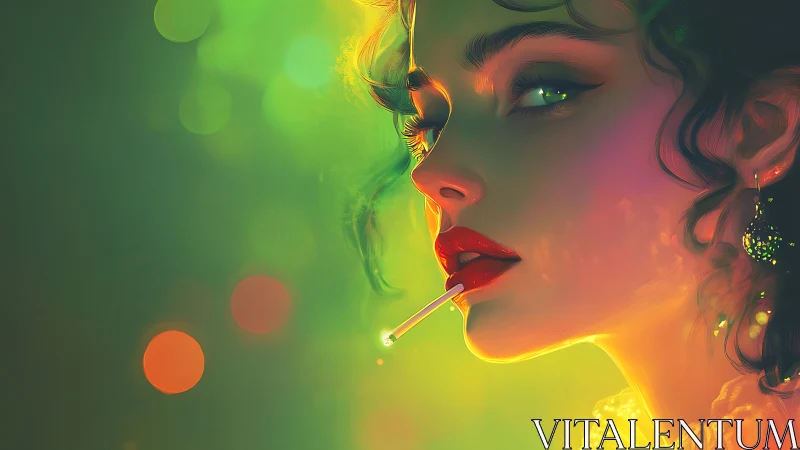 Digital portrait depicts side profile of woman with lollipop