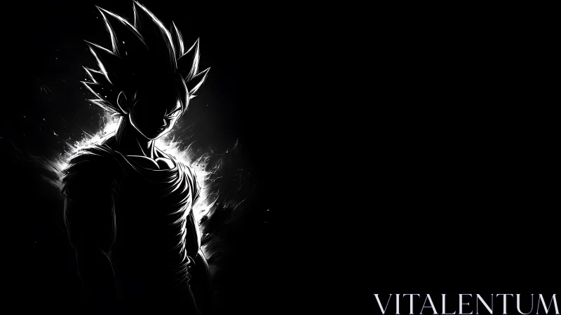 High-contrast anime warrior silhouette with radiant energy rimlight