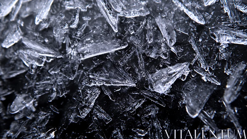 Macro crystalline ice shards in high-contrast abstraction.