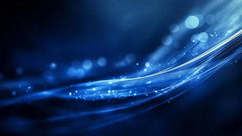 Abstract blue light wave with glowing particles, futuristic digital art.