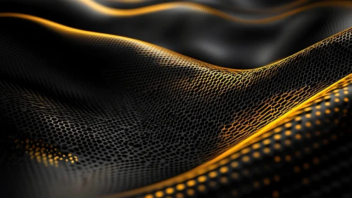 Parametric hexagonal mesh waves render with warm volumetric edge lighting