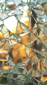 Fractured safety glass lattice with sunset bokeh transmission.
