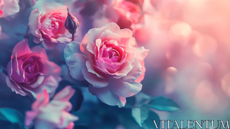 Soft-Focus Pink Roses with Gradient Bokeh Background.