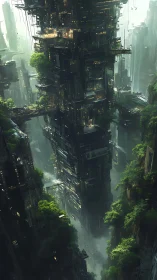 Vertical forest city where quiet greenery softens steel towers.
