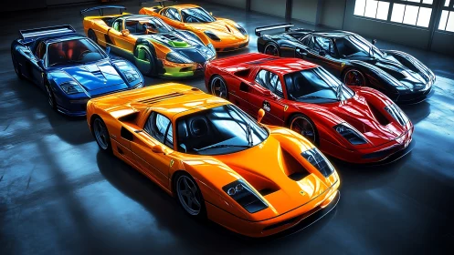 Hypercar collection glows under cool industrial skylight