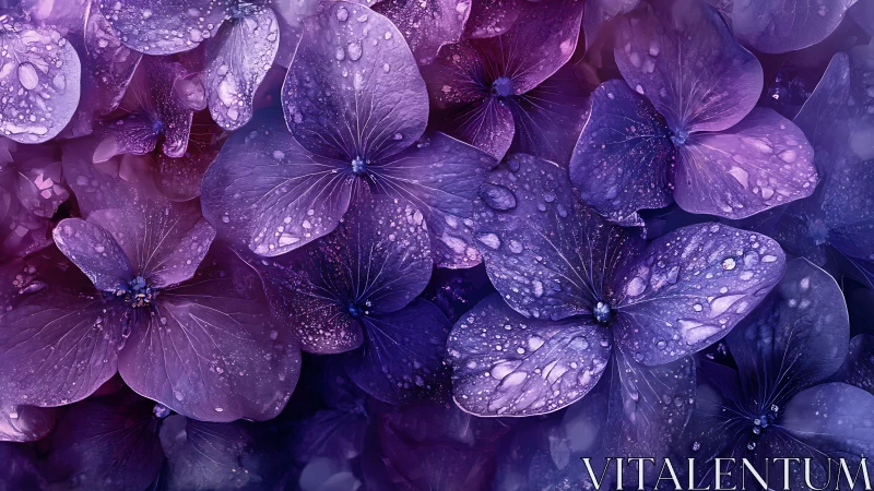 Hydrangea Petals with Dewdrops: Macro Botanical Analysis.