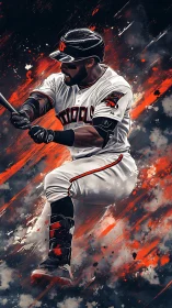 Baseball batter in mid-swing rendered with dynamic color streaks