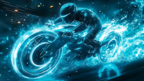 Neon speed rider blazing through an electric nightscape.