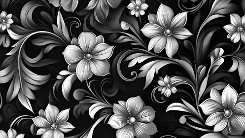 Ornamental Floral Scrollwork Pattern on Black Background