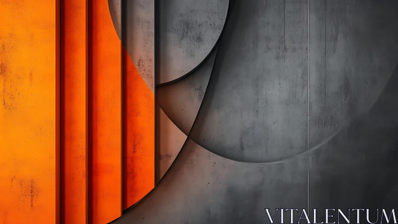 Geometric concrete abstraction with orange panels in relief.