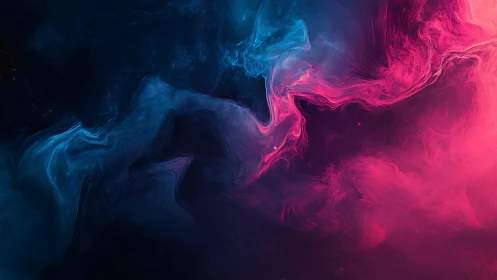 Dreamy cosmic swirl of blue and pink drifting through space.