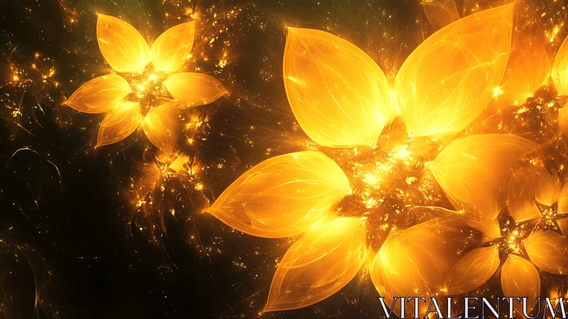 Starborn golden flowers ignite a glowing cosmic garden.