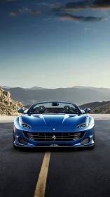 Midnight blue supercar prowls an endless mountain highway.