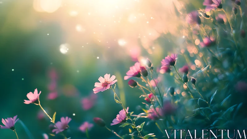 Pink Flowers Blooming in Golden Sunlight