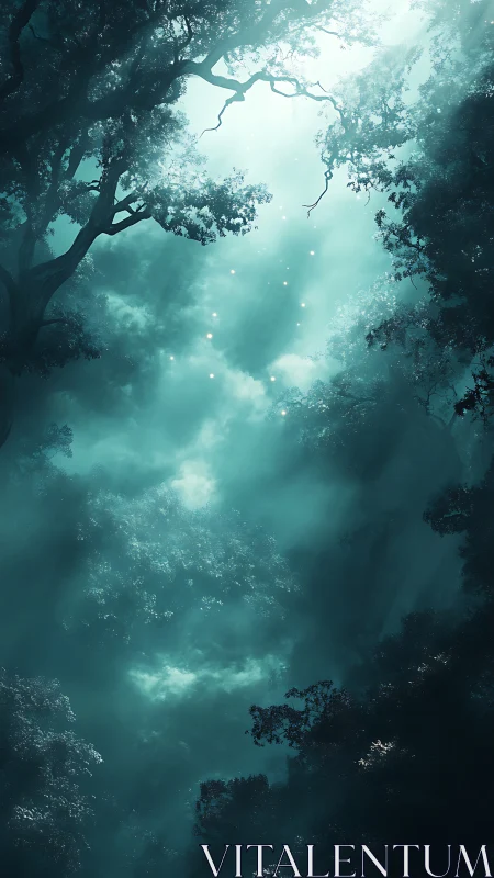 Enchanted Forest Cathedral Breathes Luminous Clouds Through Sentinel Trees