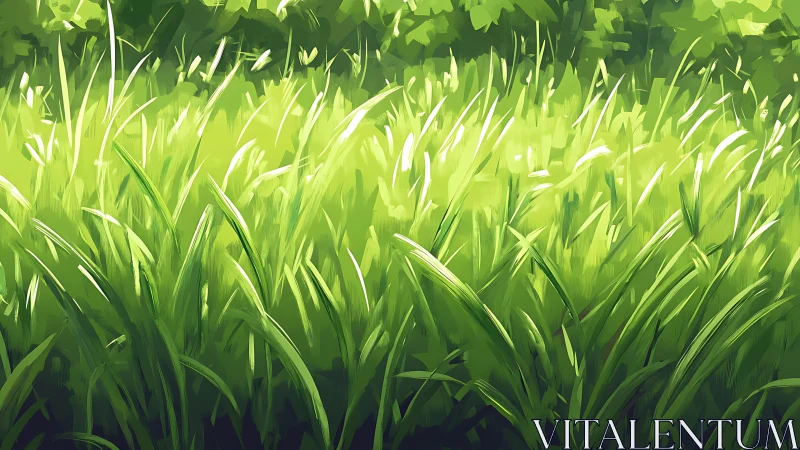 Sunlit meadow grasses swaying in soft green whispers.