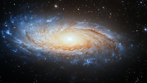 Spiral galaxy with bright core and blue star forming ring.