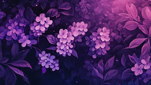 Glowing Purple Flowers Dance in Twilight Magic.