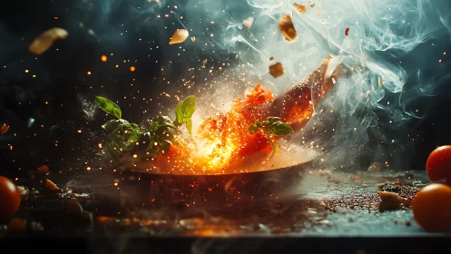 High-Speed Culinary Impact: Explosive Cooking Dynamics with Thermal Ignition.