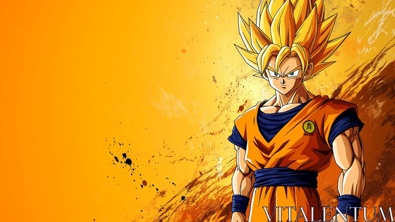 Radiant anime warrior stands strong in blazing golden light