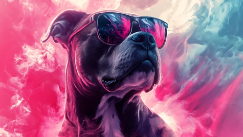 Neon gradient canine portrait in stylized digital painting form.