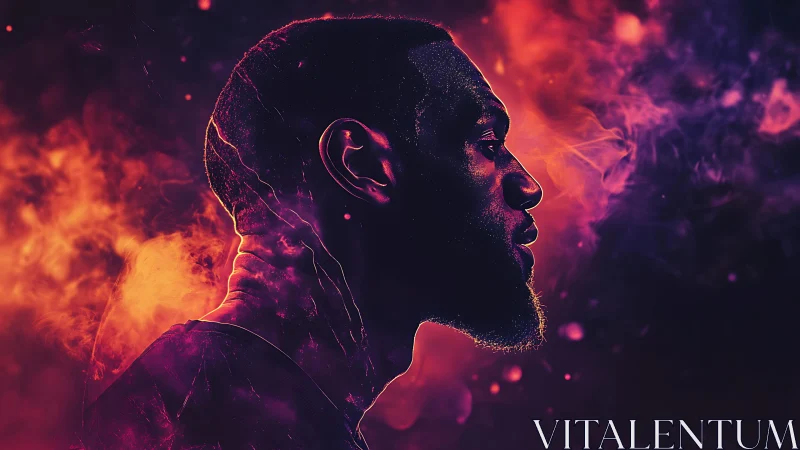 Side-profile portrait of man in neon smoke lighting glows