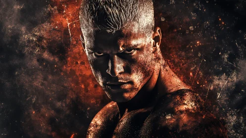 Male figure rendered in textured, high contrast portrait format