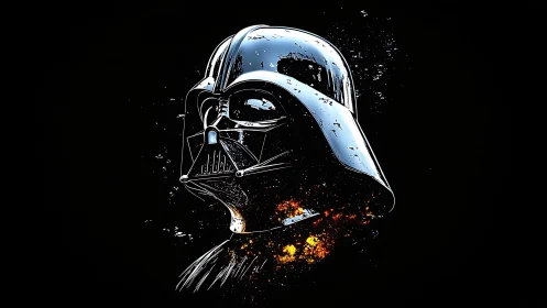 Helmeted dark figure in glowing splatter portrait style.