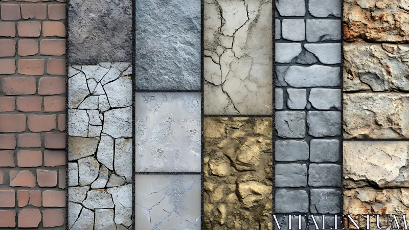 Image presents segmented brick, stone, and plaster wall textures