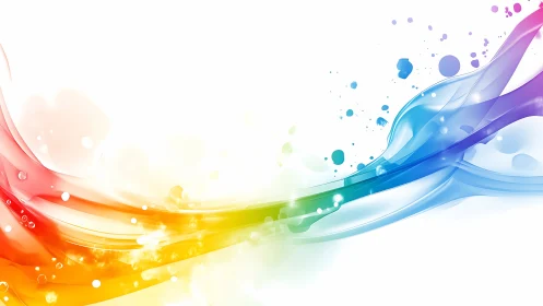 Colorful ribbons of light dancing across soft white space.