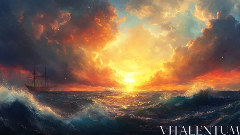 Spectral stormfront over refracted ocean horizon at sunset.