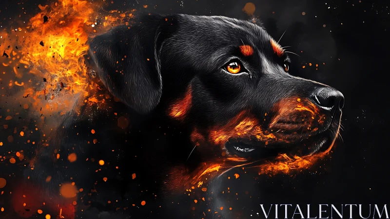 Fireborne Rottweiler Spirit with Emberlit Gaze Ignited.