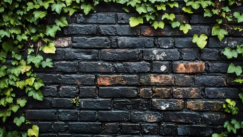 Dark brick wall with green ivy edging along top and sides.