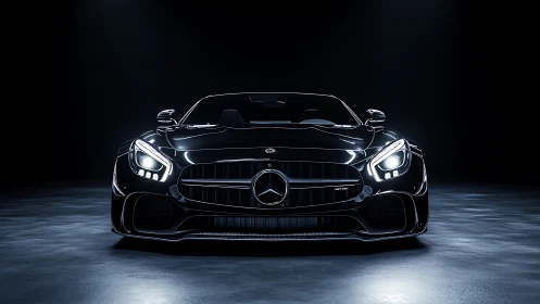 Photorealistic frontal study of black performance coup&eacute; lighting.