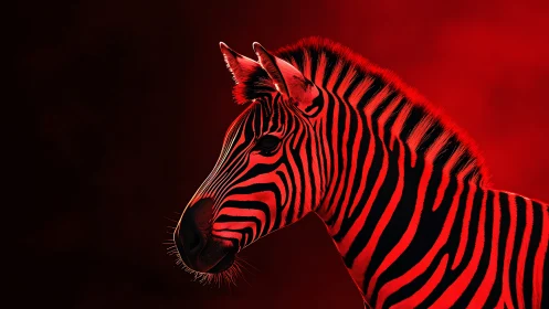 Crimson-lit zebra silhouette blazing against velvet night.