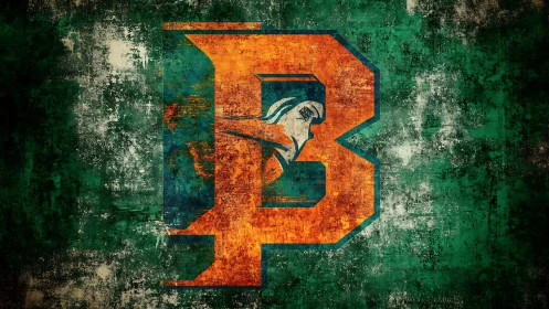 Bold orange letter B with knight emblem on grunge field.