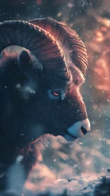 Winterhorn sentinel stands guard in ember-flecked snowfall.