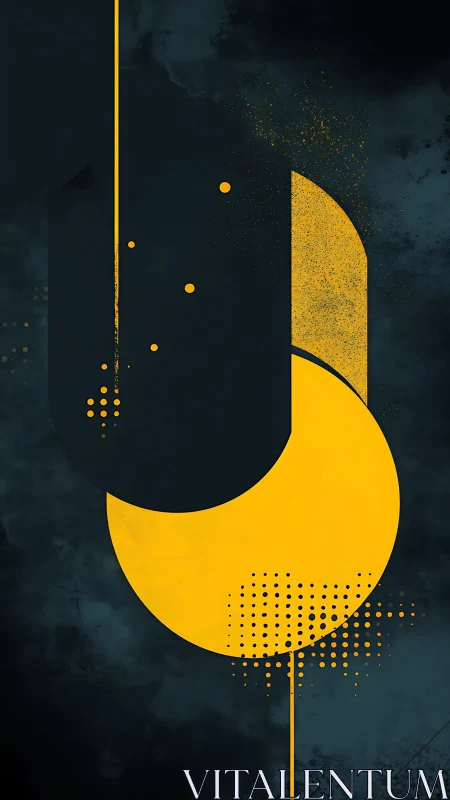 Geometric yellow arcs on deep teal textured backdrop.