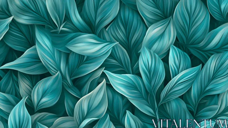 Teal foliage pattern flows in layered botanical waves.