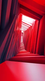 Crimson geometric tunnel spirals toward a distant white horizon.