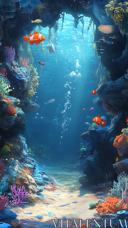 Clownfish Corridor in a Sunlit Coral Canyon Dreamscape.