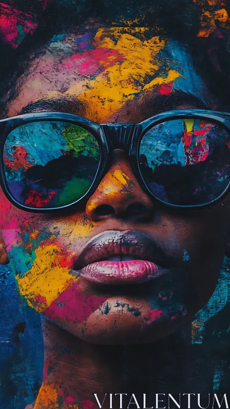 Portrait of person in sunglasses with saturated paint overlay
