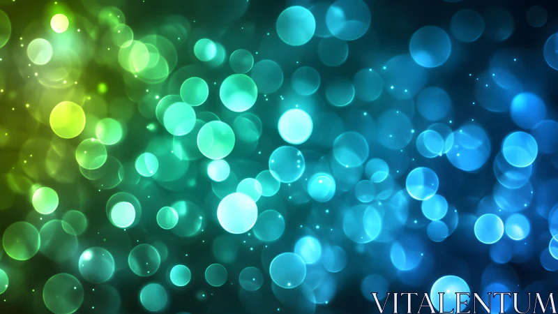 Vibrant Green and Blue Bokeh Lights Abstract Digital Art.