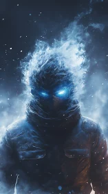 Cryothermic humanoid figure with blue plasma flame head