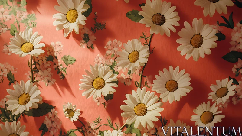 Daisy Reverie on Coral Dreams: Floral Garden Wall.