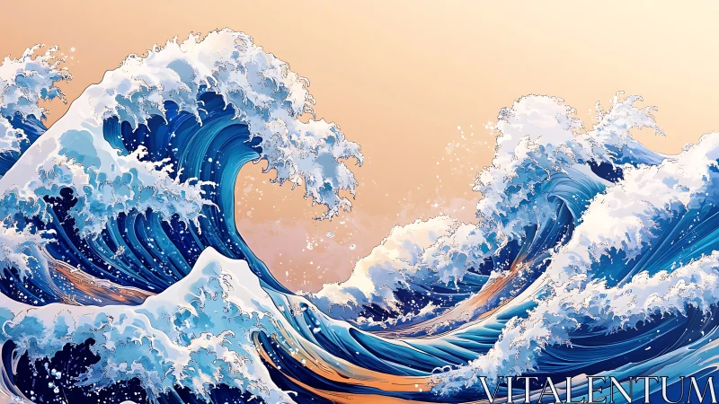 Sunlit storm waves curl into sculpted cobalt crescendos