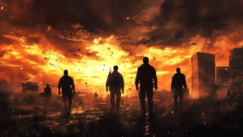 Blazing sunset welcomes survivors across a ruined cityscape